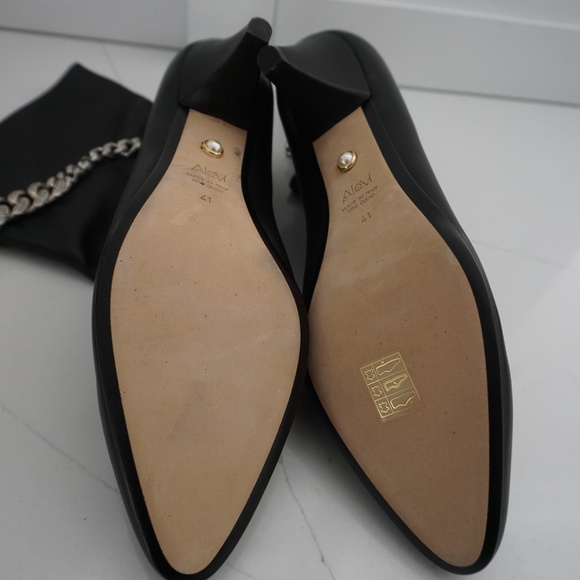 AleVi Milano Futura Chain Black Leather Ankle Booties Silver Wraparound Chain - Picture 7 of 8